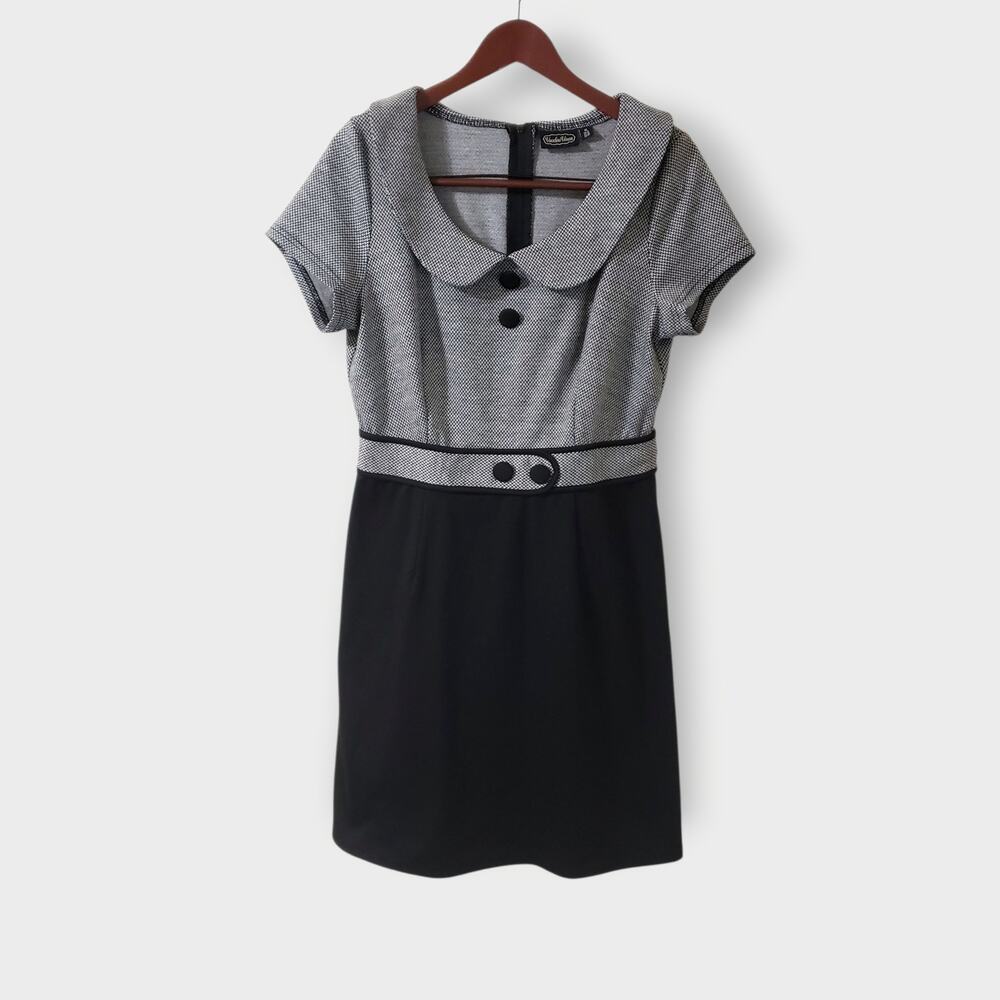 Gray and Black Short Sleeve Dress with Peter Pan Collar